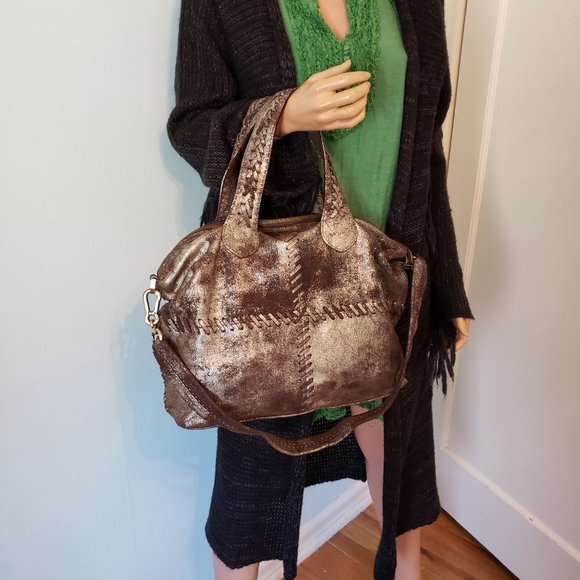 NWT SILVERADO SATCHEL, Vintage Metallic Leather with bold whipstitch detailing. - Picture 16 of 17